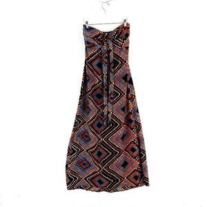 Band Of Gypsies‎ Red Black Blue Geometric Tube Top Back Strap Long Dress Medium